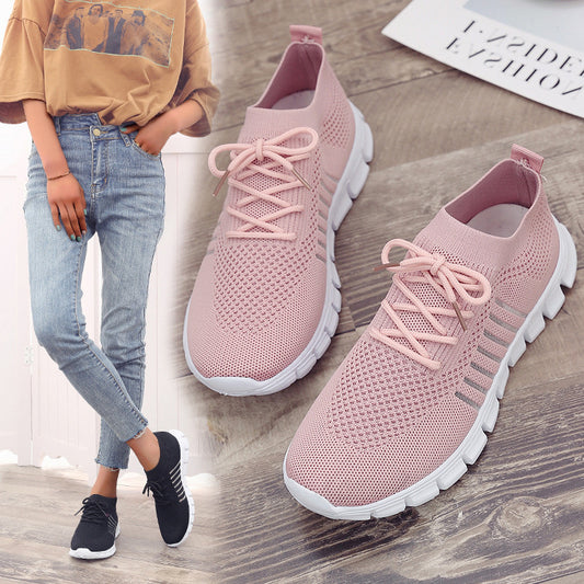 Casual Ladies Shoes Breathable  Women Flying Knit Sports Shoes Flat Shoes - Belvar