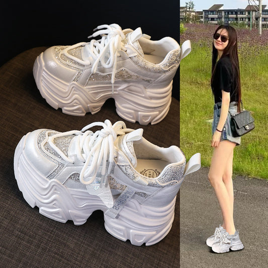 Height Increasing Insole Rhinestone Sequins Dad Shoes Women - Belvar