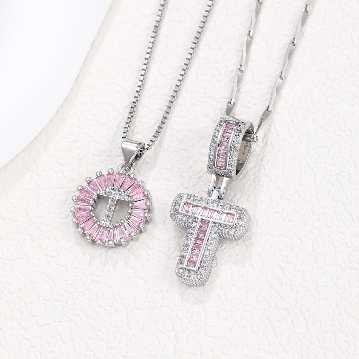 Rock Sugar 26-letter Pendant Necklace For Women, Copper Inlaid Zircon Round Flower Jewelry Set