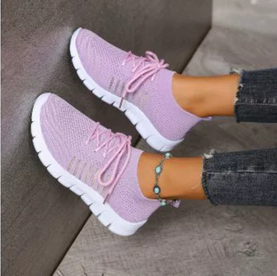 Casual Ladies Shoes Breathable  Women Flying Knit Sports Shoes Flat Shoes - Belvar