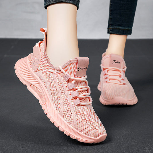 Fashion Casual Sports Shoes Women Lace Up Flat Shoes Lightweight Breathable Running Mesh Sneakers - Belvar