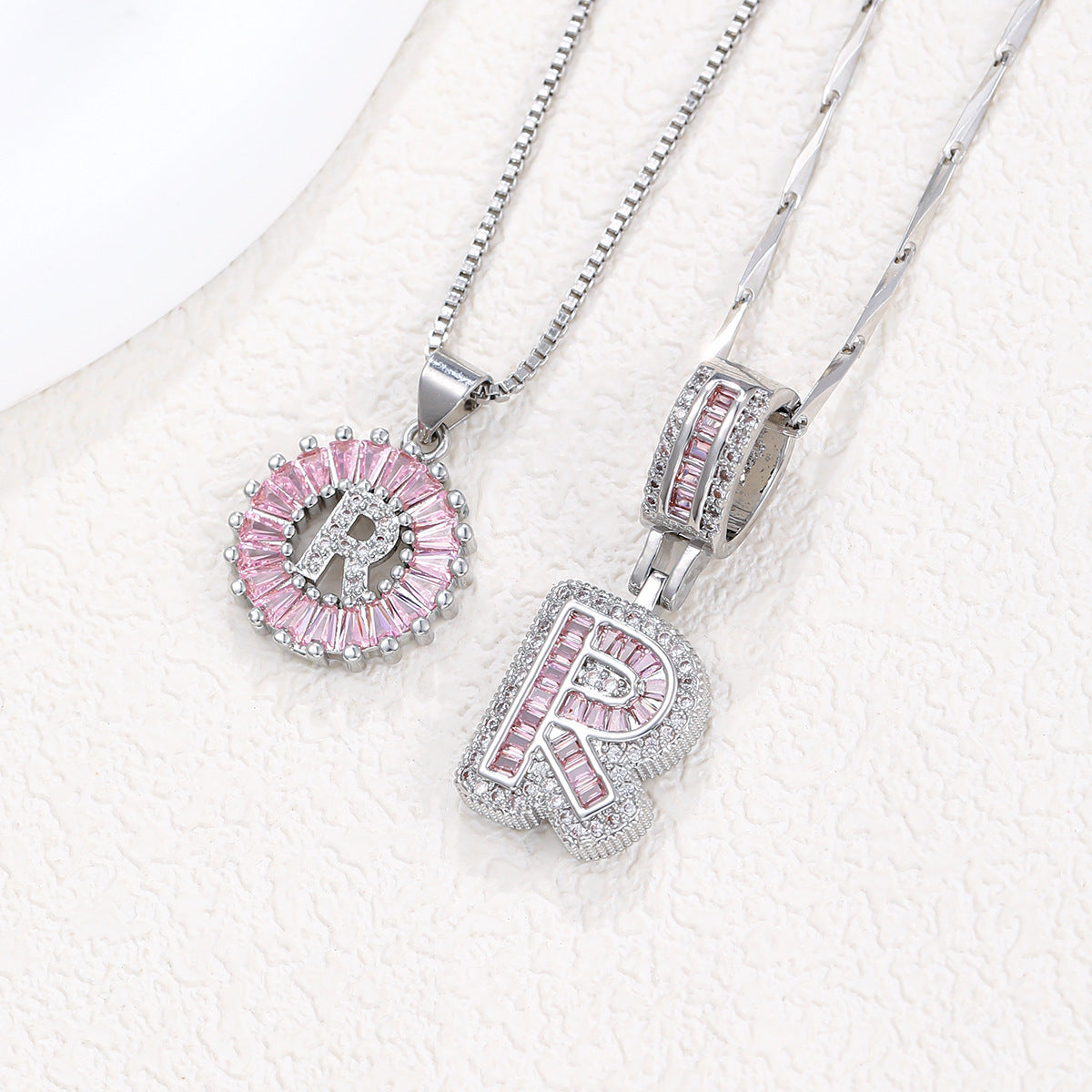 Rock Sugar 26-letter Pendant Necklace For Women, Copper Inlaid Zircon Round Flower Jewelry Set