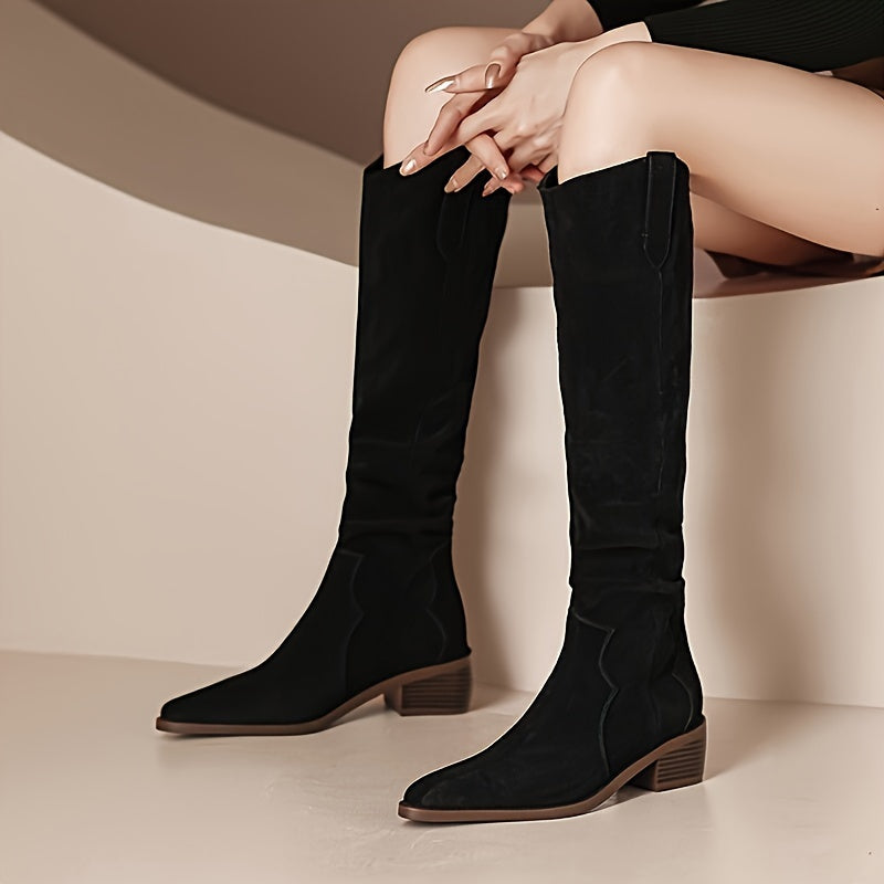 Women's Vintage Western Cowboy Boots - Knee-High Pull-On Boots with Chunky Heels, Slip-Resistant PU Outsole - Western Booties for Women, Country Western Events & Everyday Outfits - by Ylxhoa, Cowboy Accessories, Casual Wear,
