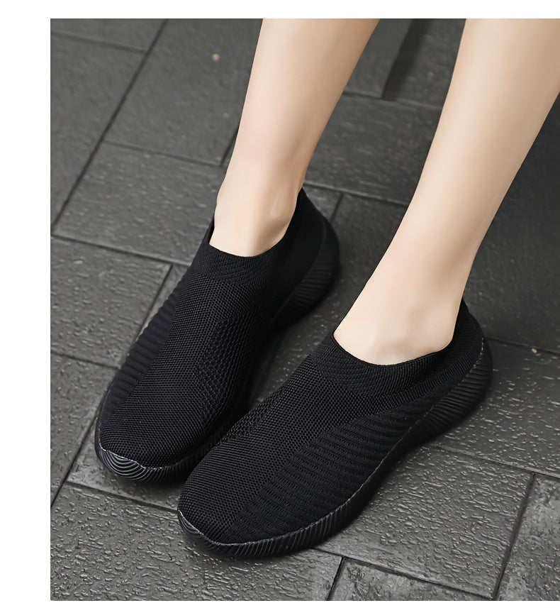 [Lightweight Sneakers] Women's Lightweight Slip-On Sneakers | Solid Color Fabric Upper | Round Toe, MD Sole, Low Top | All-Season Casual Shoes | for Running, Fitness, Dance, Walking, Travel