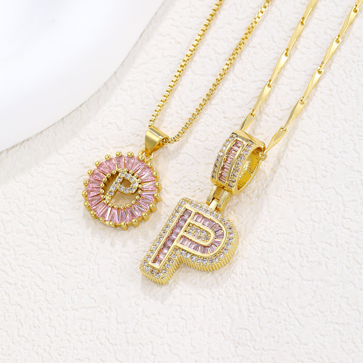26 Letter Pendant Necklace Copper Inlaid Zirconium Plated Real Gold