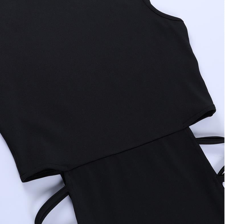 Solid Sleeveless Hollow Out Sexy Dress, High Split High Neck Dress, Women's Clothing
