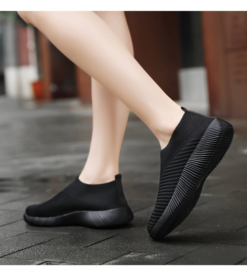 [Lightweight Sneakers] Women's Lightweight Slip-On Sneakers | Solid Color Fabric Upper | Round Toe, MD Sole, Low Top | All-Season Casual Shoes | for Running, Fitness, Dance, Walking, Travel