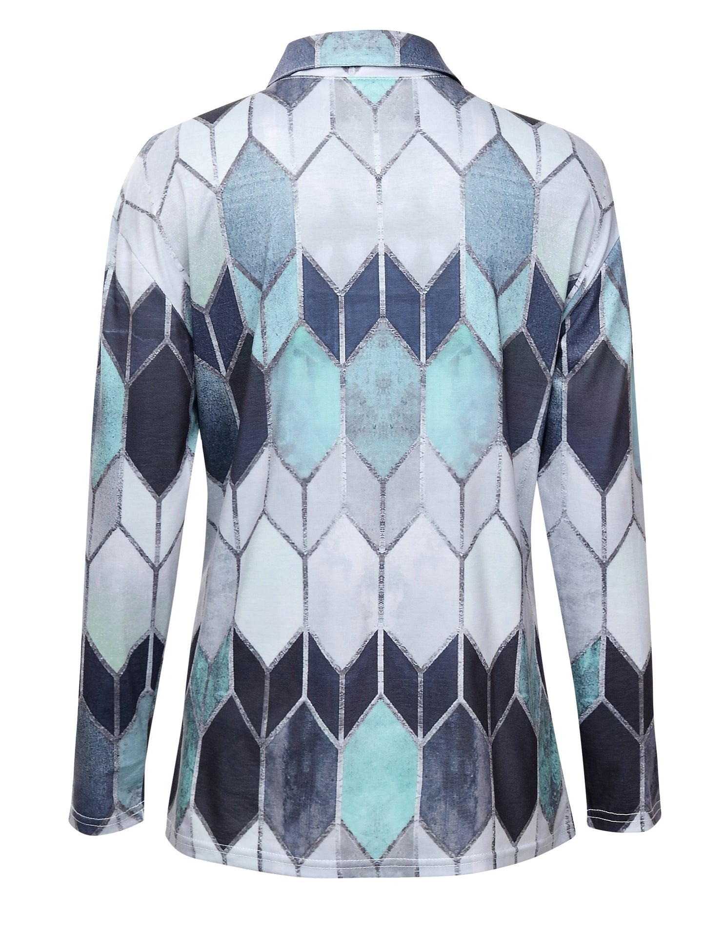 [Stretchy Shirt] Comfortable Stretchy Geometric Zip-Up Long Sleeve Shirt | Colorful Polyester Blend, Machine Washable - Casual Style for All Seasons