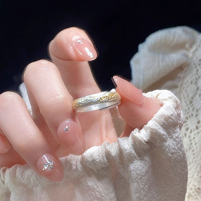 Xiangyun Pattern White Copper Silver Gold Ring