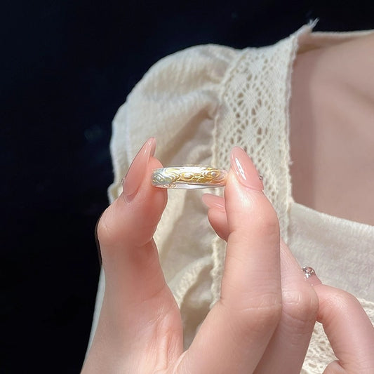 Xiangyun Pattern White Copper Silver Gold Ring