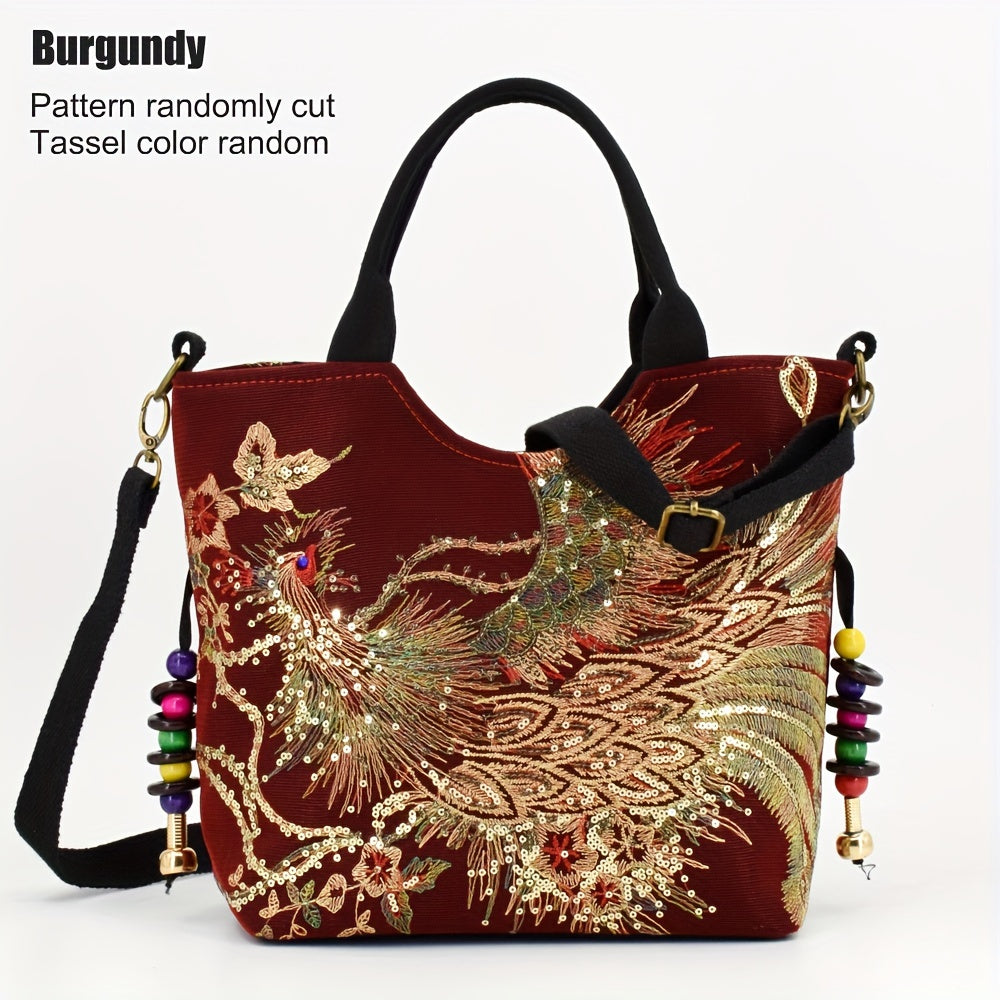 [Fashion Satchel] Retro Style Wo 'S Embroidered Satchel Bag | Fashion Double Handle Purse with Removable Strap
