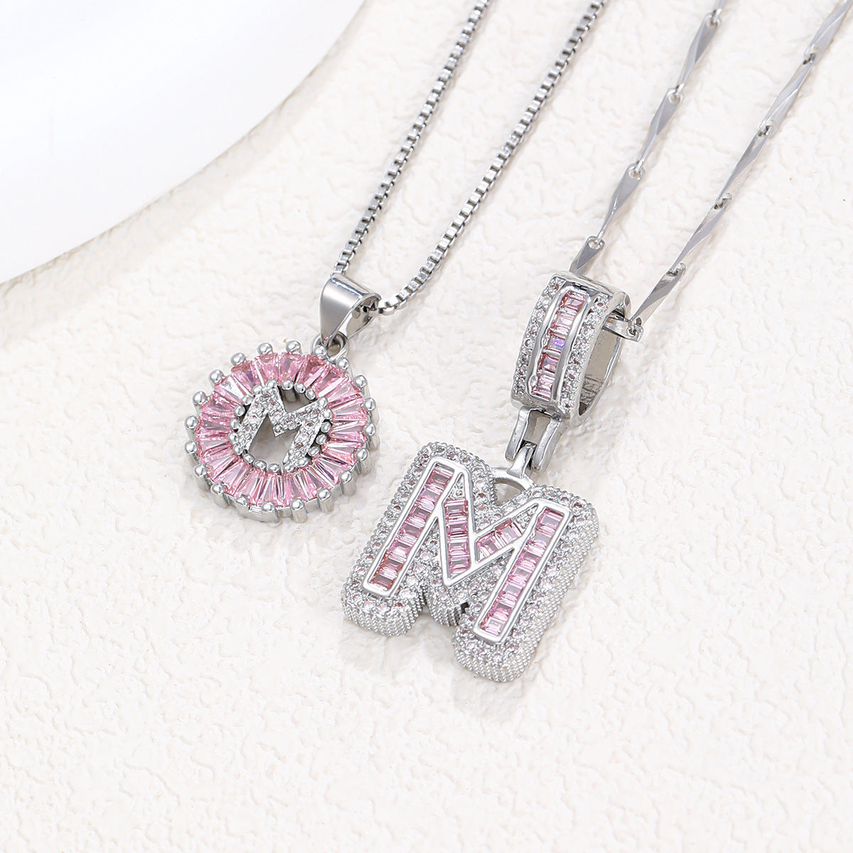 Rock Sugar 26-letter Pendant Necklace For Women, Copper Inlaid Zircon Round Flower Jewelry Set