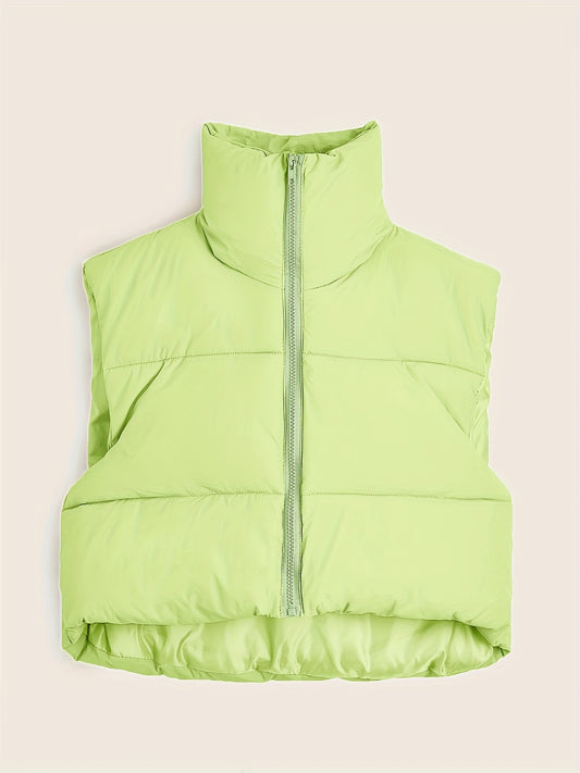 Women'S Sleeveless Vest - Vibrant Pink Slim-Fit Alternative Coat with Drawstring Hood, Zipper Front & Pockets for Fall/Winter Casual Wear, Casual Winter Wear | High Neckline Vest | Zippered Jacket
