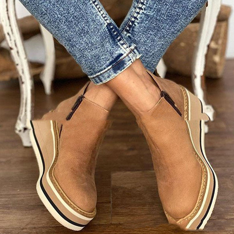 New Style Flat Side Zipper Shoes For Autumn And Winter - Belvar