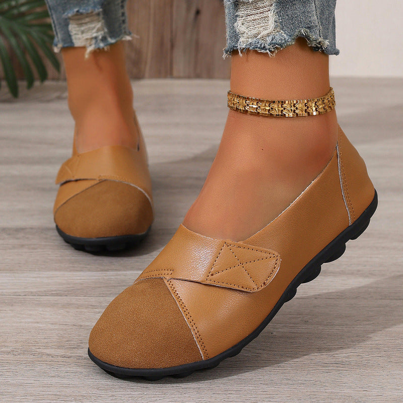Single Shoes Suede Leather Stitching Peas Shoes Large Size Foreign Trade Cross-Border Mother Shoes Velcro