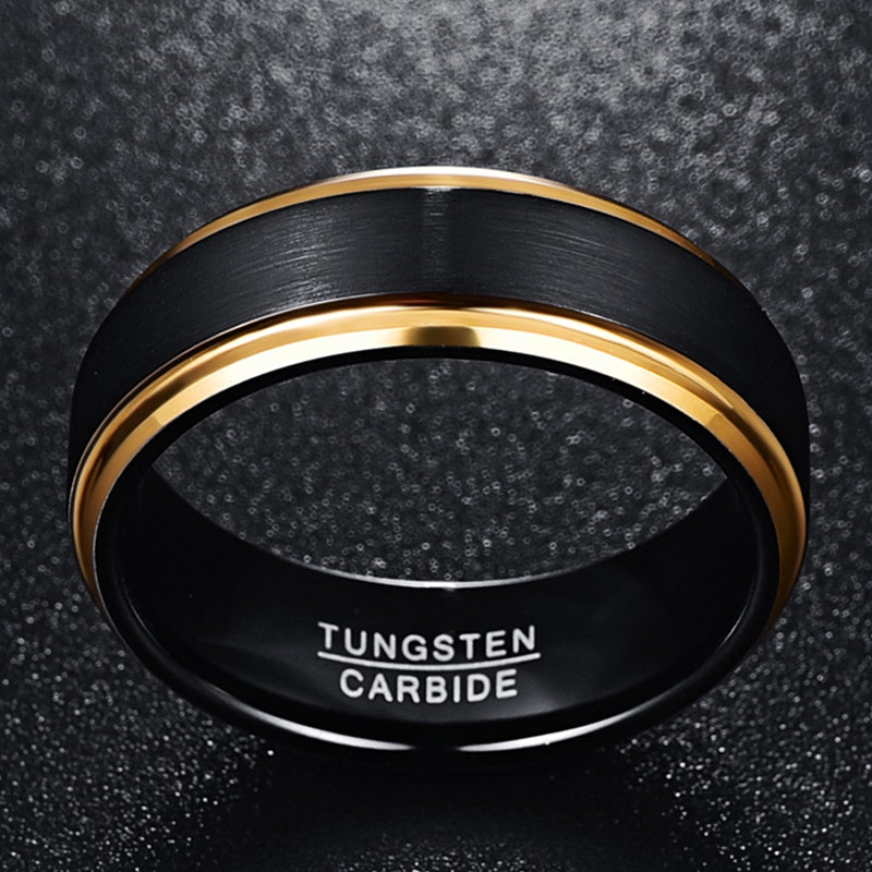 [Golden Tungsten Ring] Golden Tungsten Ring | 8mm width, Vacuum plating, Black matte surface, Men's, USA size 7-15