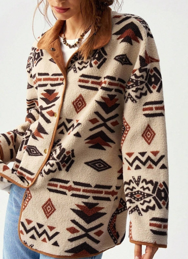 Women's Casual Geometric Printed Double-sided Wool Jacket