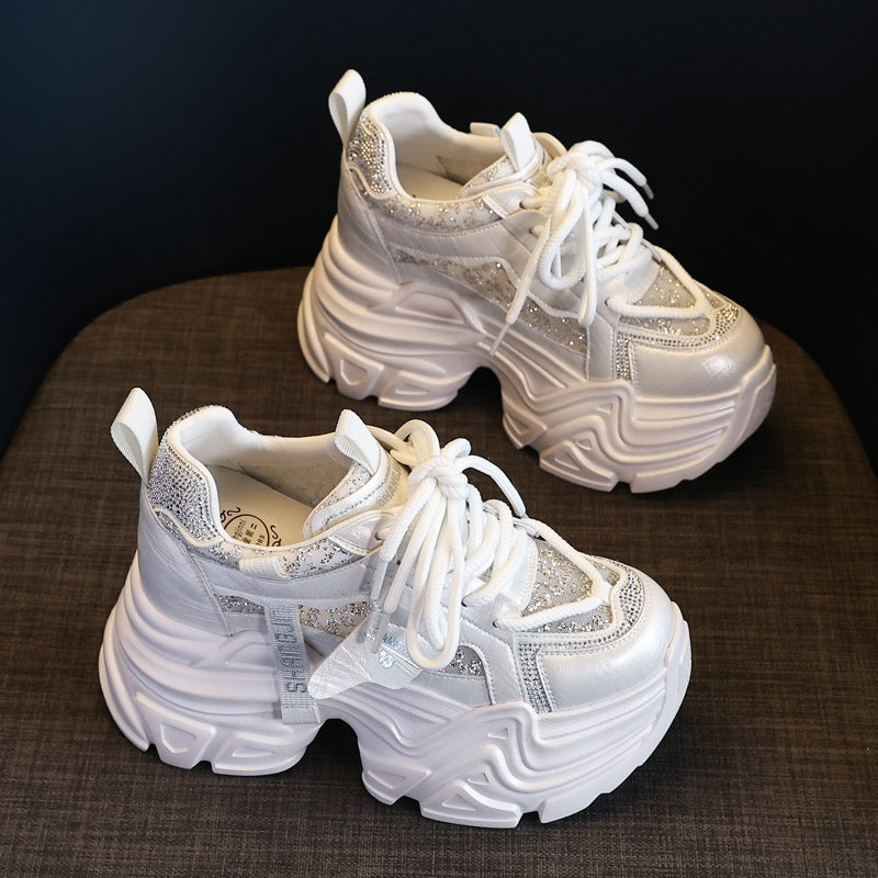 Height Increasing Insole Rhinestone Sequins Dad Shoes Women - Belvar