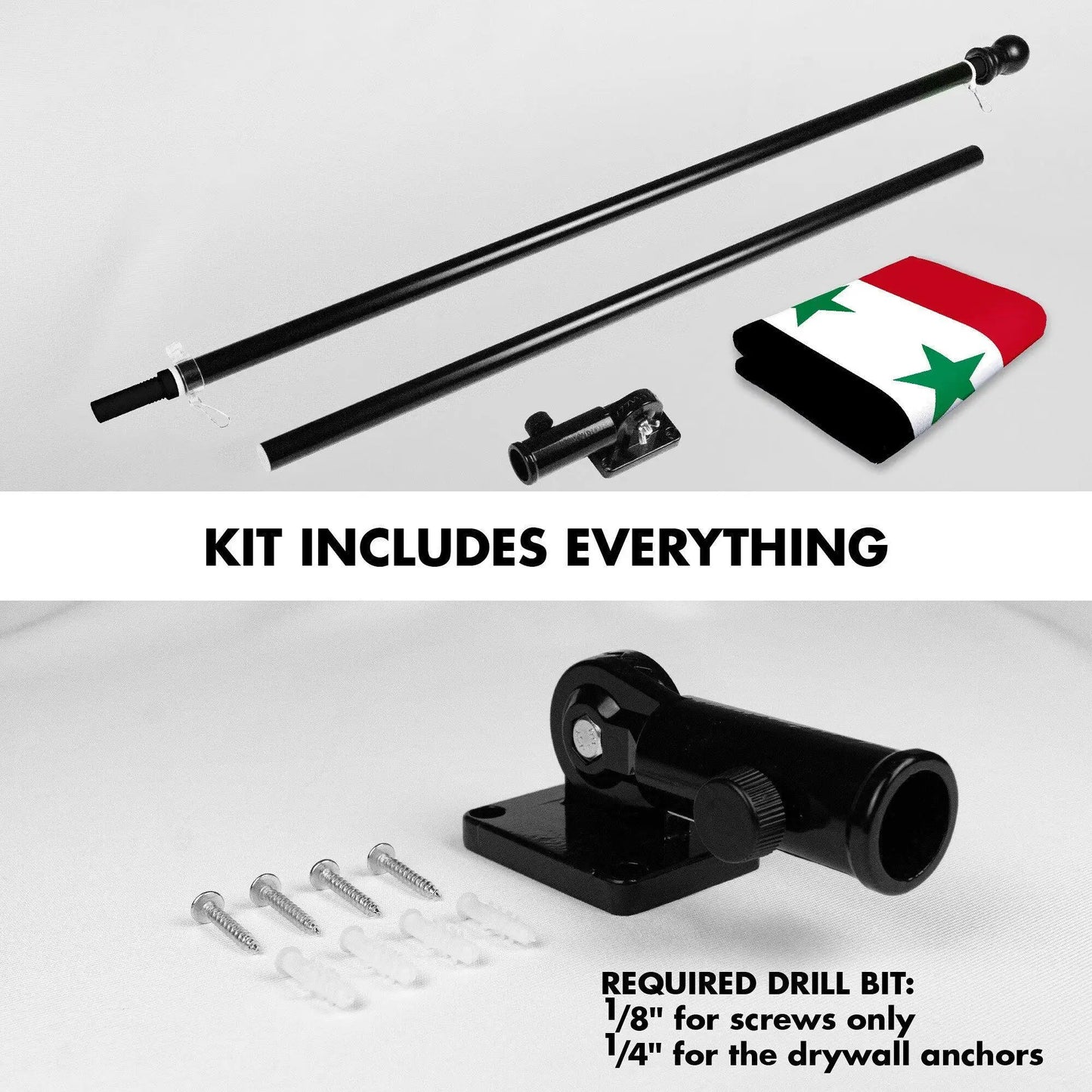 UD_G128 Combo Pack: 6 Ft Tangle Free Aluminum Spinning Flagpole (Black) & Syria Syrian Flag 3x5 Ft, LiteWeave Pro Series Printed