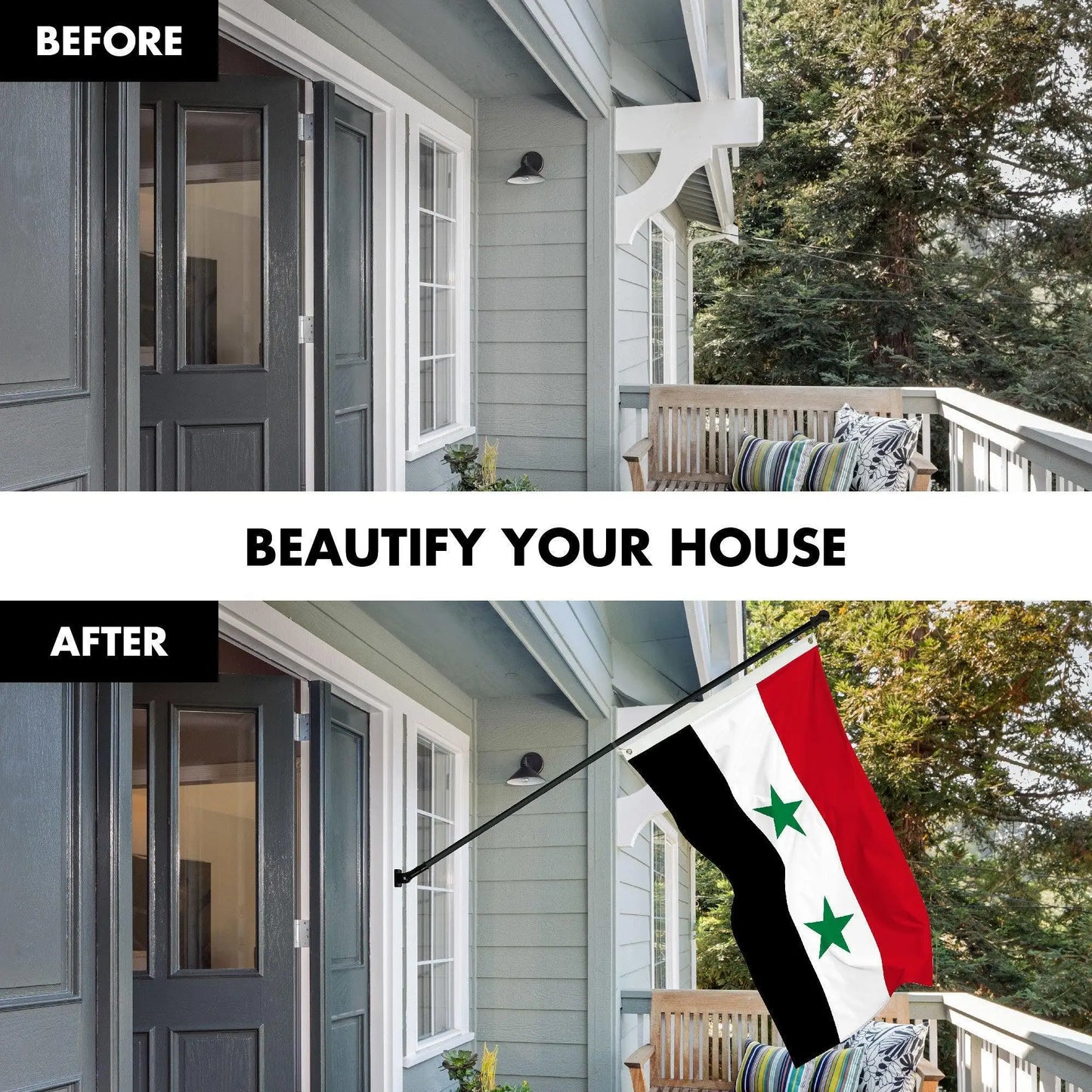 UD_G128 Combo Pack: 6 Ft Tangle Free Aluminum Spinning Flagpole (Black) & Syria Syrian Flag 3x5 Ft, LiteWeave Pro Series Printed