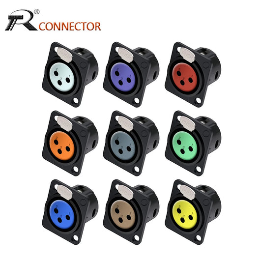 10pcs 3Pin XLR Socket Adapter Connector,D Type 3Poles XLR Female Panel Mount Chassis Socket Audio Microphone Mixer Plug Jack