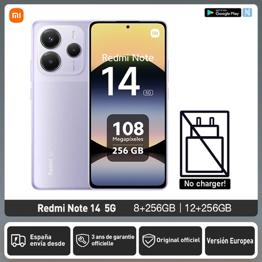 Xiaomi Redmi Note 14 5G European Version 8+256GB  Dimensity 7025-Ultra AMOLED Display 6.67" 120Hz 108MP Main Camera OIS 45W Charging, IP64, NFC