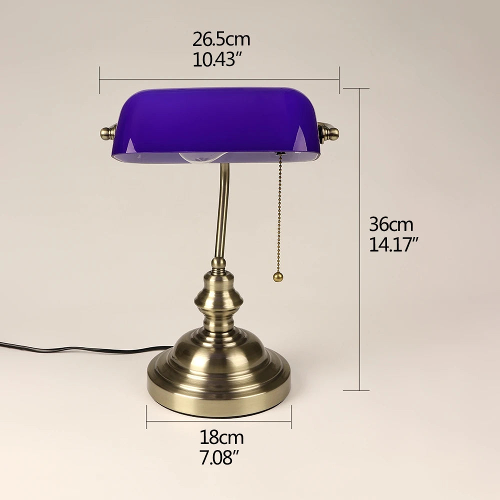 Vintage glass banker‘s lamp zipper switch desk lamp bedroom home stuy restaurant library office light night lamp