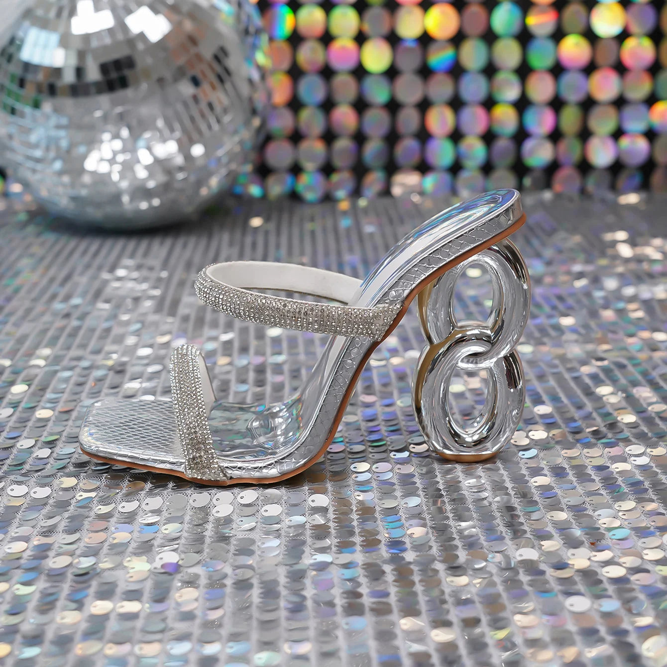 2024 New Summer Fashion Rhinestone with square Toe Open Toe Special Heel High Heel Sandals