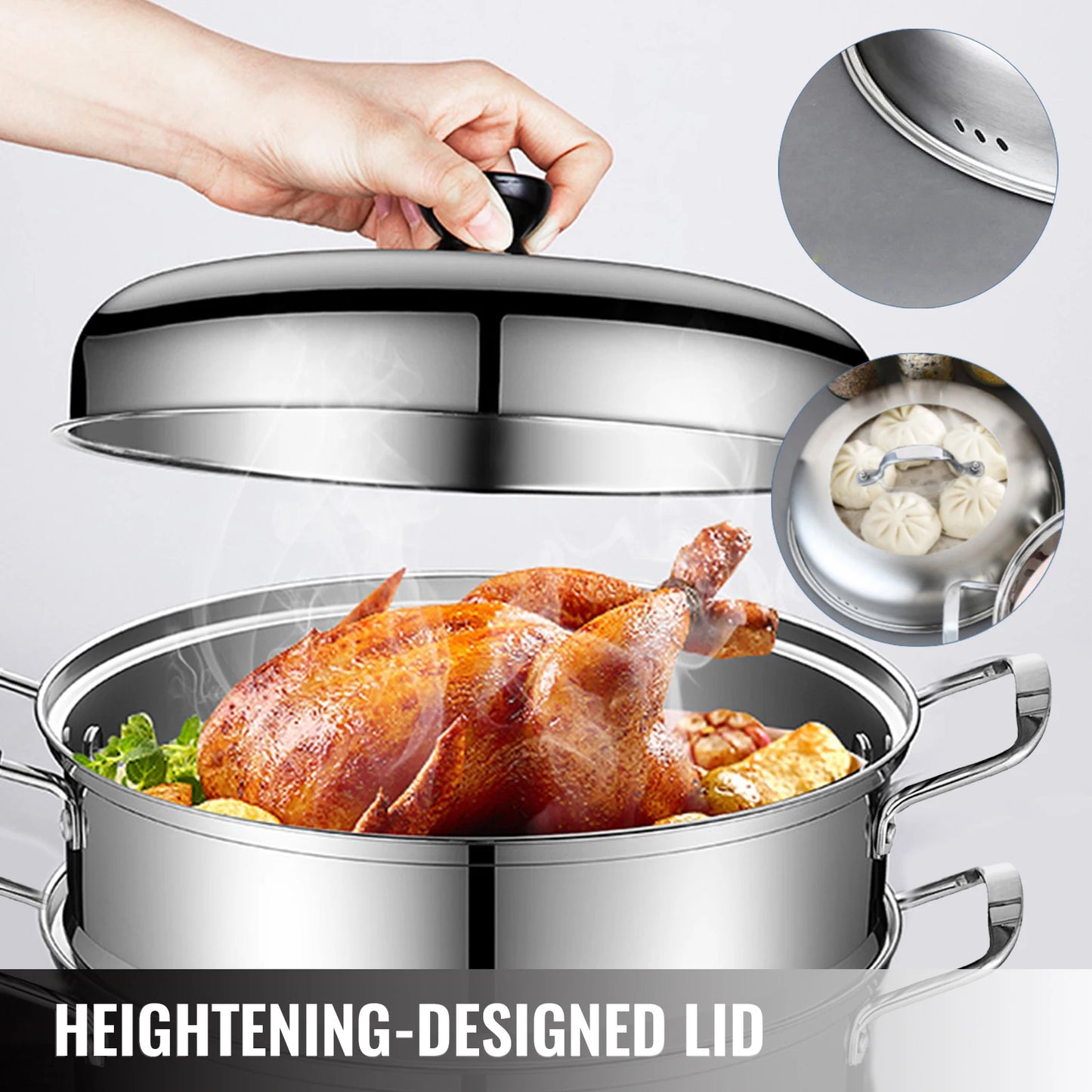 SucceBuy 5 Layer Food Steamer 28-30cm Stainless Steel Stock Pot for Home Steaming Dumplings Vegetables Rice Cooking Steamed Dish