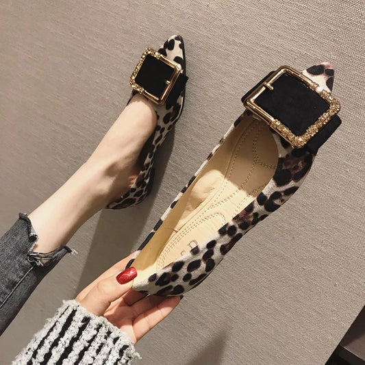 Lady Shoes Flat Heel Leopard Fashion Classic All Match Extra Big Size 44 45 46 Small Size 31 32 33 34 Pointed Toe Women Flats - Belvar