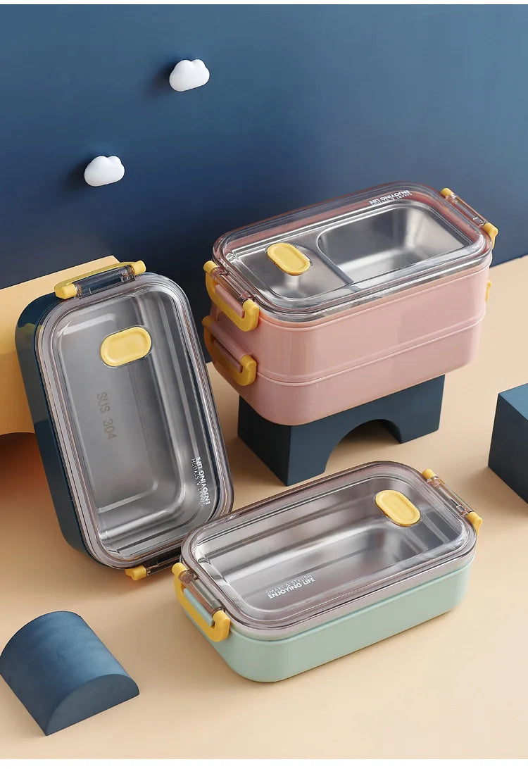 304 Stainless Steel Thermal Lunch Box Office Worker Bento Box Single/Double Layer Student Children Food Storage Container Store