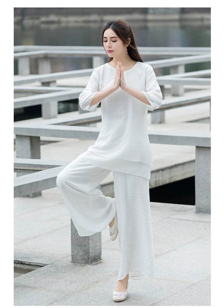 Yoga Clothes Women New Ethnic Style Meditation Clothes Cotton and Linen Loose Two-piece Suit Traditional Clothing for Women