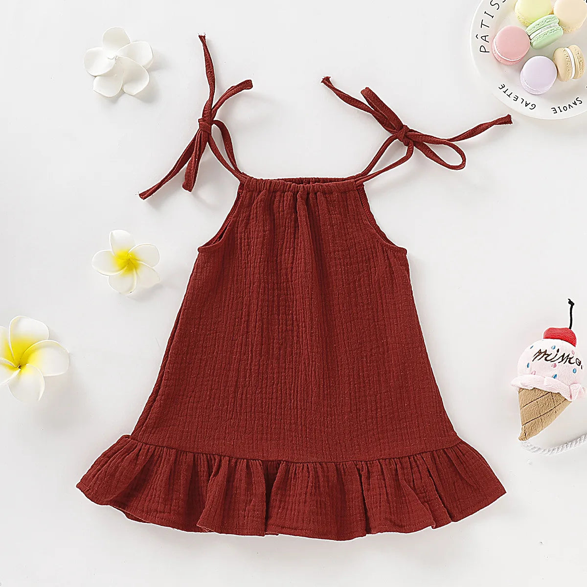 Summer Infant Baby Girl Dress Toddler Dress Muslin Cotton Sleeveless Ruffles Slip Dresses