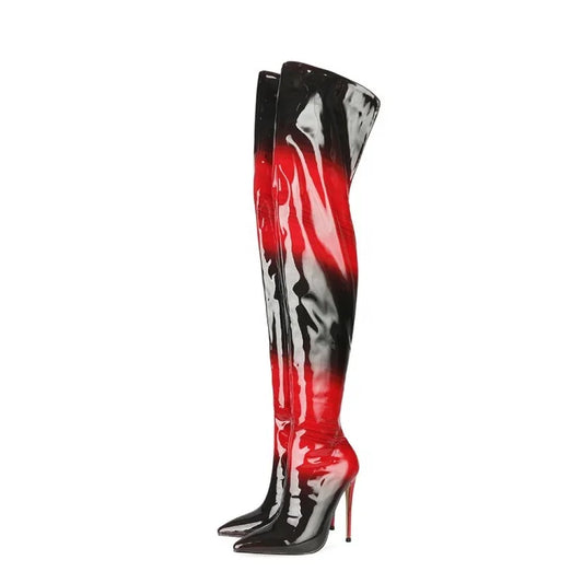 2024 Winter Women Uggh Boots Over Knee Zippered Boots for Women Thigh High Heel Boots Gradient Super Fiber Paint Leather PU ZIP
