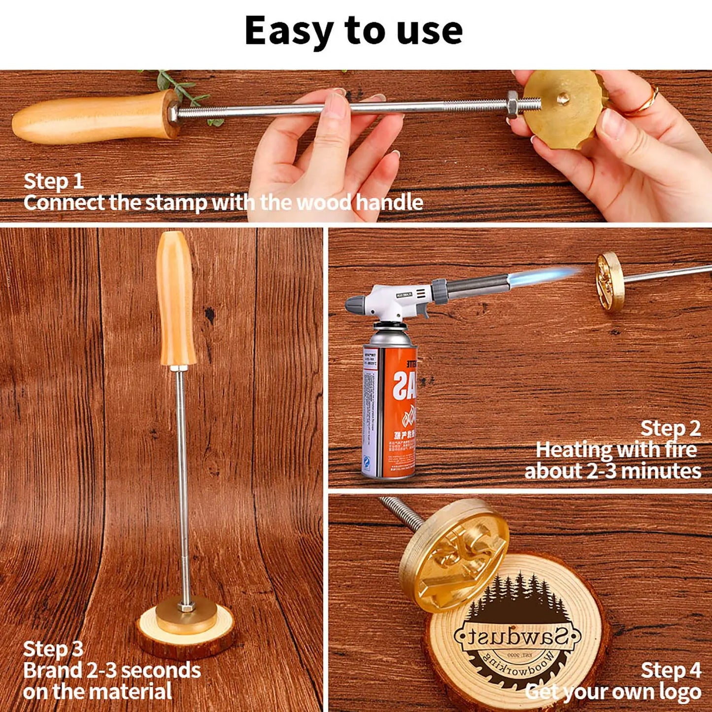 Wood Crafts Wedding Event DIY Personalize Kitchen Hotel Steak Food Coconut Burger Cake Customized Fire Branding Iron Stamp Tool