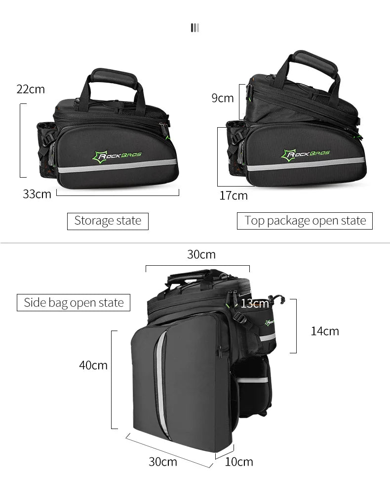 ROCKBROS Bicycle Seat Bags Cycling Rear Backpack Trunk MTB Cycle Travel Bag Large Capacity Outsdoor Sport Bike Pannier Package