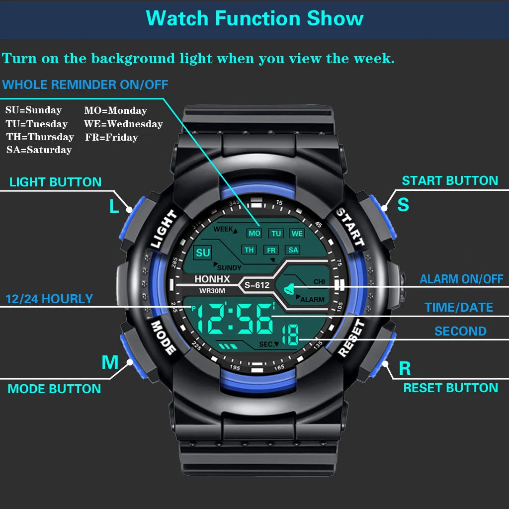 YIKAZE Men's Digital Electronic Watch Sports Glow 55mm Large Dial Student Outdoor Adventure Trend Multifunctional Watches Clock