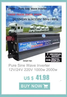 Pure Sine Wave Inverter 1000W 1600W 2000W DC 12V / 24V AC 110V 220V 50Hz 60Hz Power Inverter Home Car Converter Solar Energy