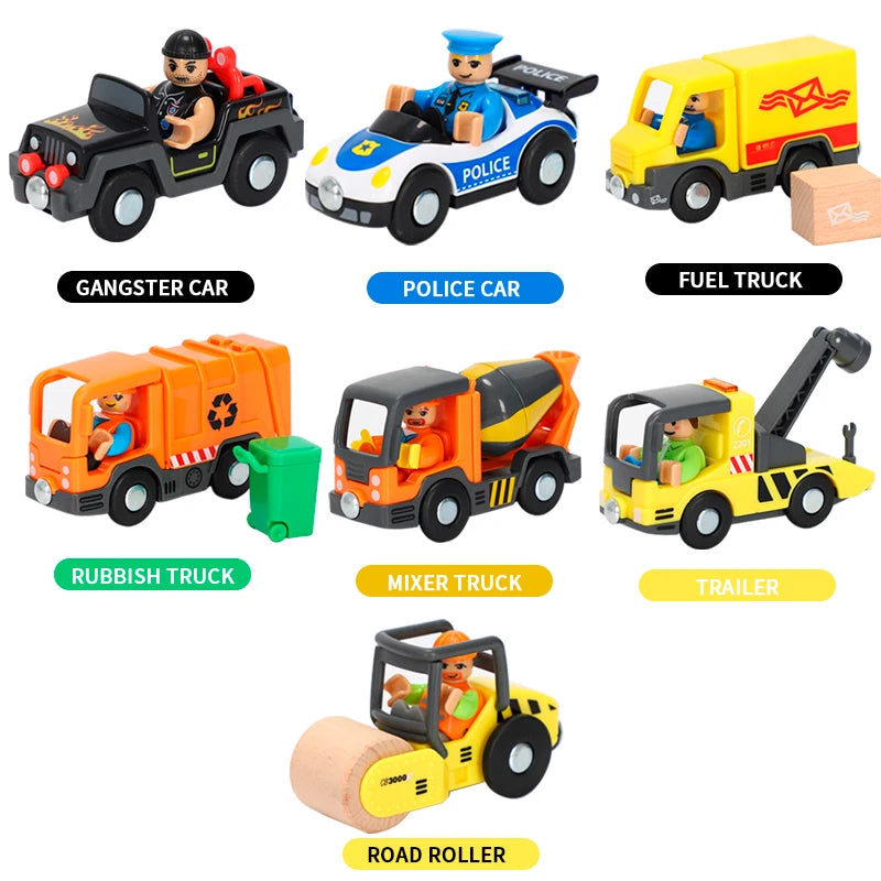 Variety of Optional Rail Car Utility Vehicles Aircraft Compatible with All brands Wooden Tracks Trains Children Car Toy Gifts