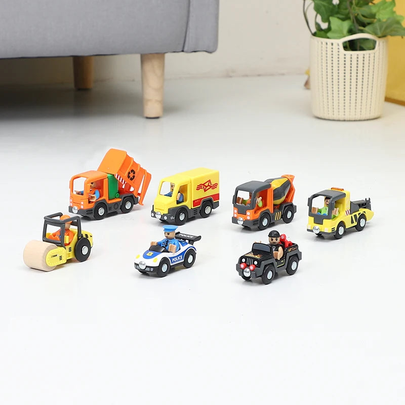 Variety of Optional Rail Car Utility Vehicles Aircraft Compatible with All brands Wooden Tracks Trains Children Car Toy Gifts
