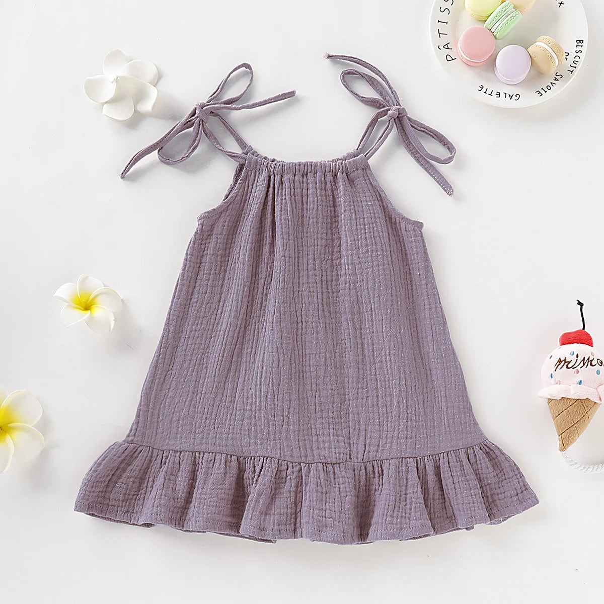 Summer Infant Baby Girl Dress Toddler Dress Muslin Cotton Sleeveless Ruffles Slip Dresses