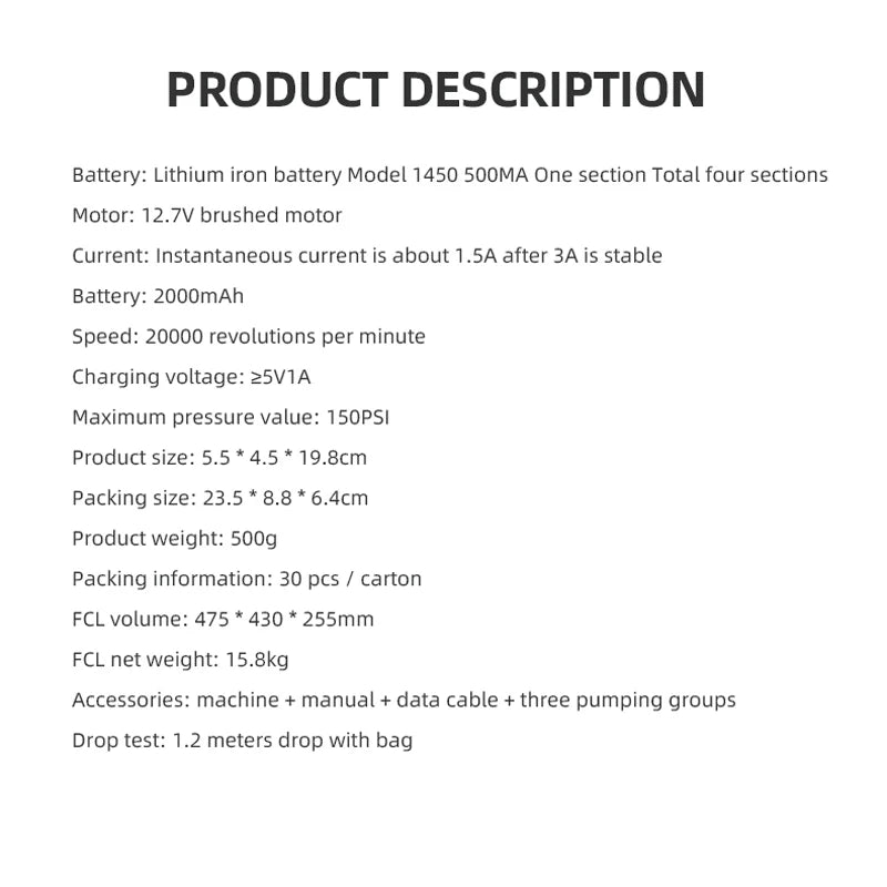 12V 150PSI Rechargeable Air Pump  Tire Inflator Cordless Portable Compressor Digital Car Tyre Pump for Car Bicycle Tires Balls