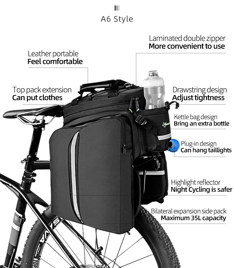 ROCKBROS Bicycle Seat Bags Cycling Rear Backpack Trunk MTB Cycle Travel Bag Large Capacity Outsdoor Sport Bike Pannier Package