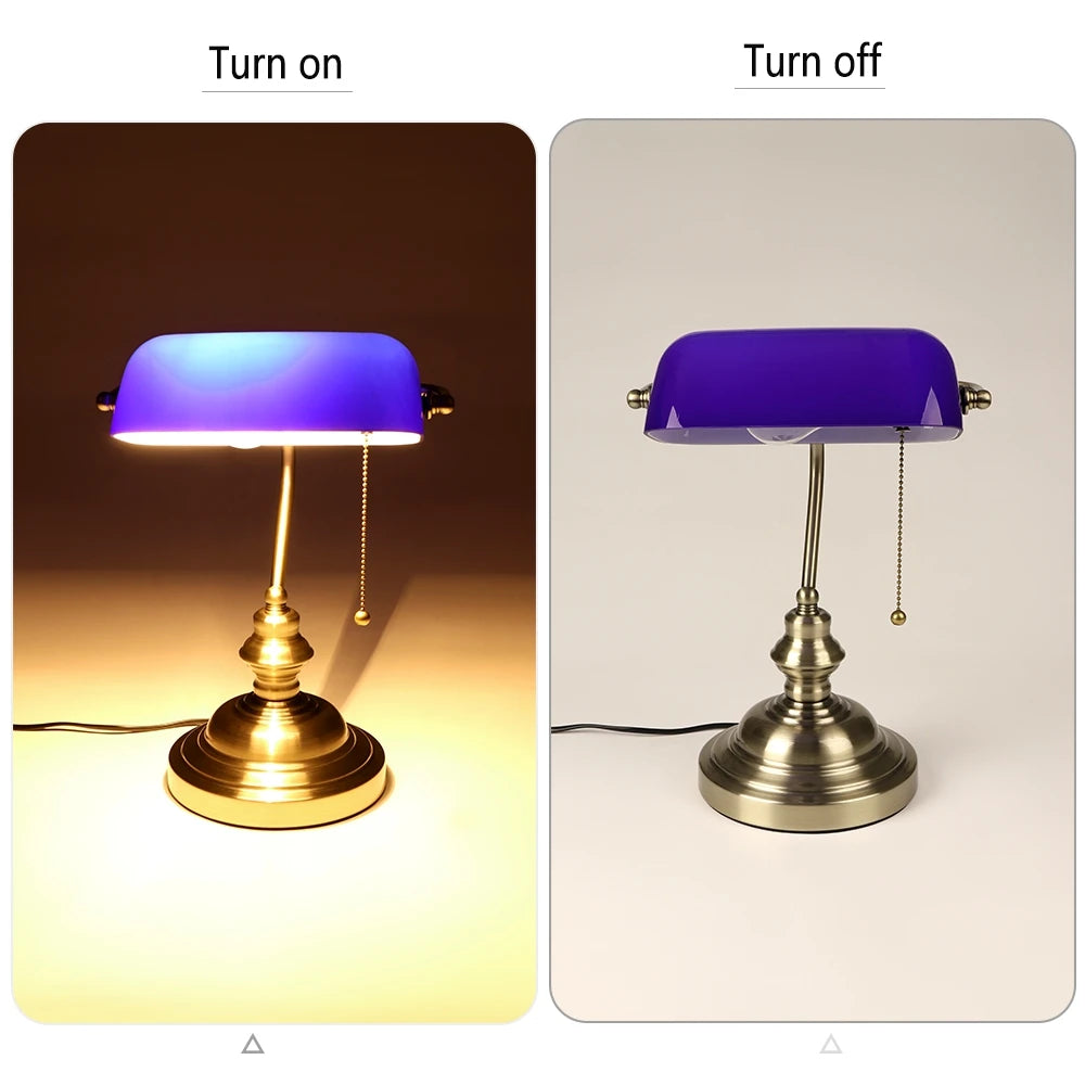 Vintage glass banker‘s lamp zipper switch desk lamp bedroom home stuy restaurant library office light night lamp