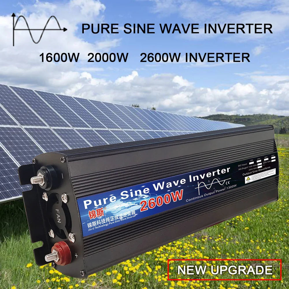 Pure Sine Wave Inverter 1000W 1600W 2000W DC 12V / 24V AC 110V 220V 50Hz 60Hz Power Inverter Home Car Converter Solar Energy
