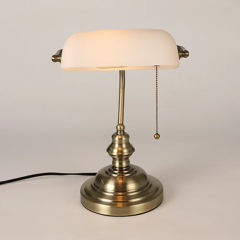 Vintage glass banker‘s lamp zipper switch desk lamp bedroom home stuy restaurant library office light night lamp