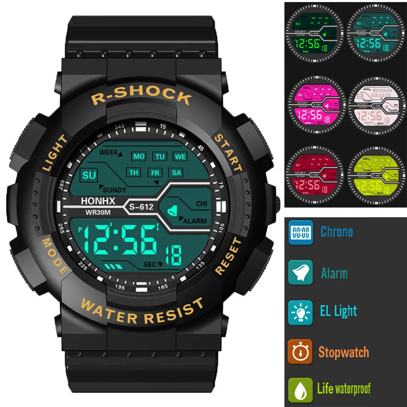 YIKAZE Men's Digital Electronic Watch Sports Glow 55mm Large Dial Student Outdoor Adventure Trend Multifunctional Watches Clock