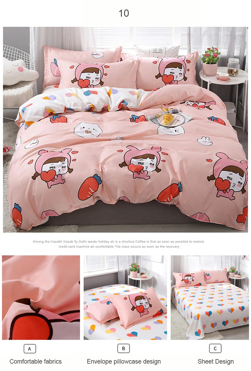 3/4pcs Bedding Set Pink Strawberry Fashion Bed Sheets Queen Size Luxury Bedding Set bed Sheet Sets Duvet Cover Set King Size