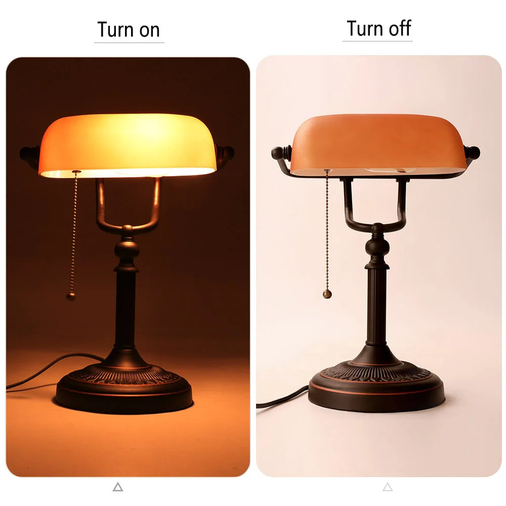 Vintage glass banker‘s lamp zipper switch desk lamp bedroom home stuy restaurant library office light night lamp
