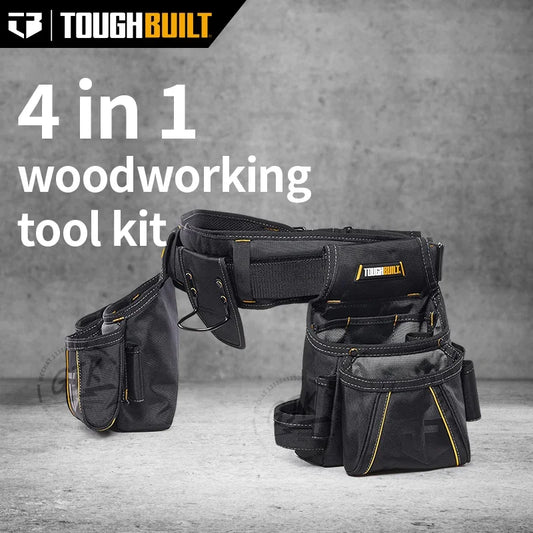 ToughBuilt Carpenter Tool Belt with 2 Hammer Holders Heavy Duty Deluxe Premium Quality Durable Adjustable Size - TB-303-4